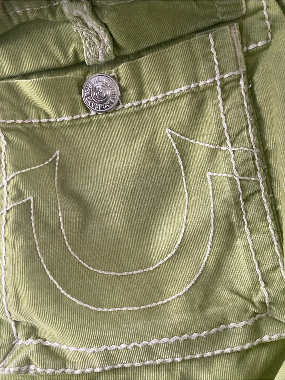 True Religion Y2K Relaxed Ace Cargo Pants Kalamata Green Contrast Stitch 36